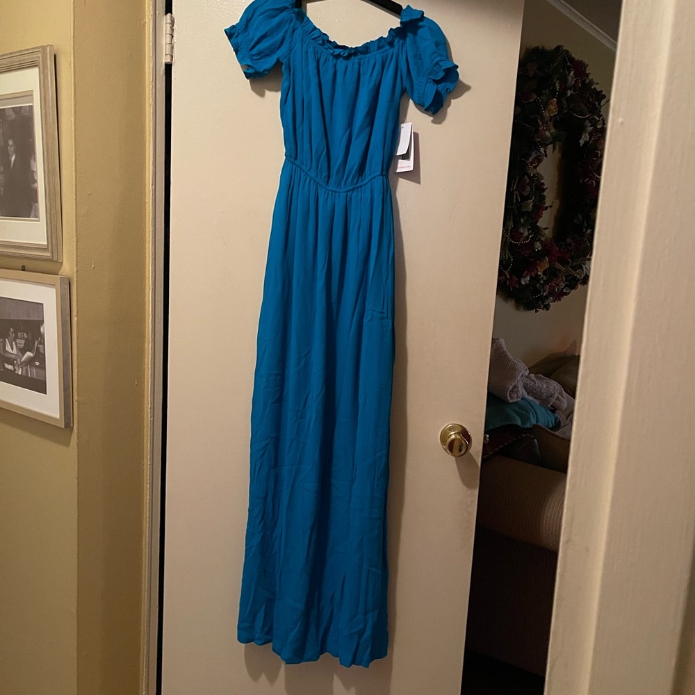 Shoe Dazzle Blue Puff Sleeve Maxi Dress for Weddings
